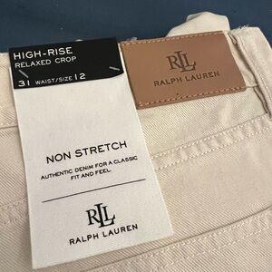 NWT Lauren RL high rise relaxed crop size 12 embroidered cream white jeans